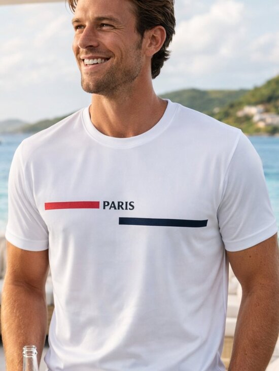 Other - Paris Minimalist Luxe Tee – White Red Navy Stripe Graphic – XL NWT Euro Style